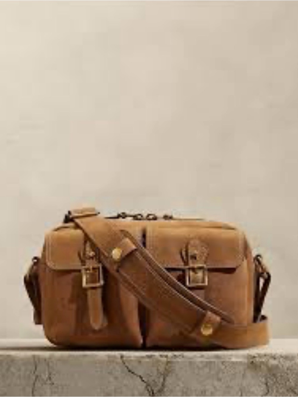 Banana Republic Tan Leather Crossbody Messenger with Buckle Pockets